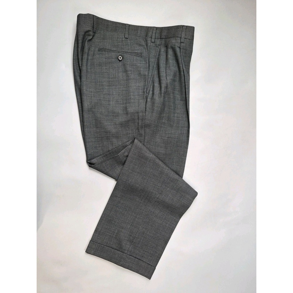 Brooks Brothers 346 Mens 36x29 Pleated Wool Dress Pants Gray Bird's Eye Cuffed